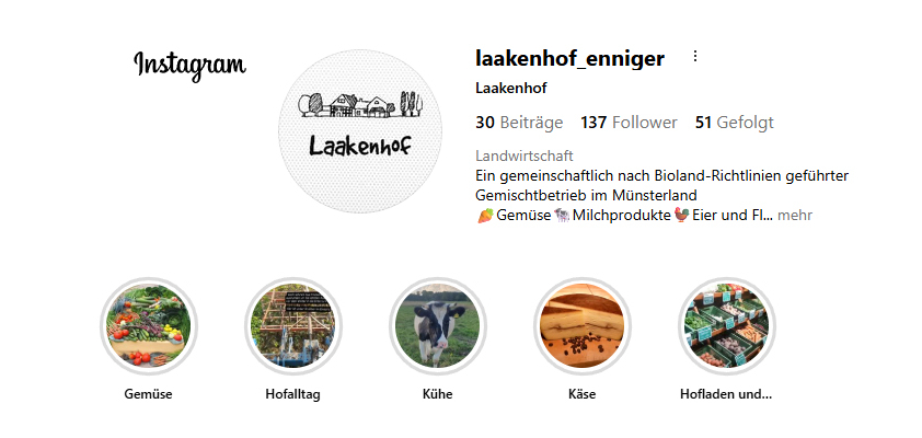Laakenhof Instagram Account verlinkt